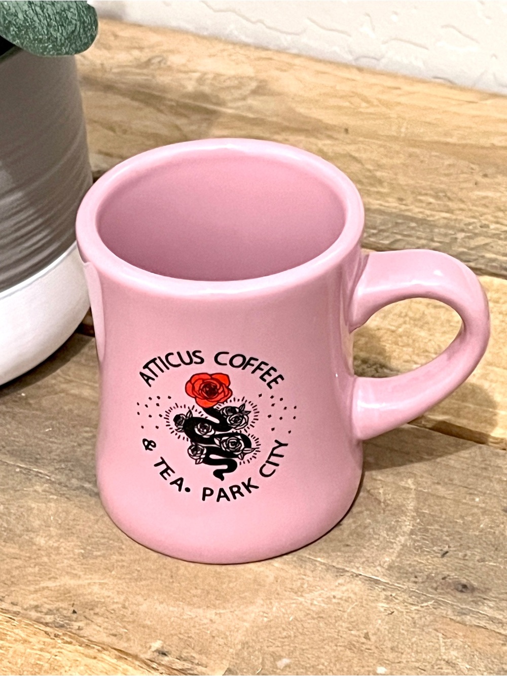 Atticus Coffee & Tea Park City Mug Pink Heavy Ceramic Diner Rose Snake